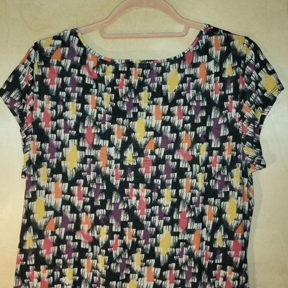 Liz Claiborne Black Orange Yellow Multicolor Print Top Women Size L - Picture 7 of 9